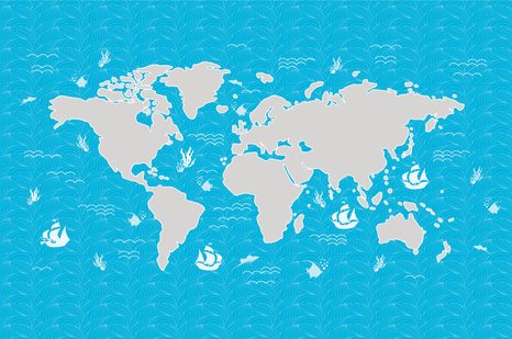 TAPETE HIMMELBLAUE WELTKARTE - WELTKARTEN-TAPETEN - TAPETEN