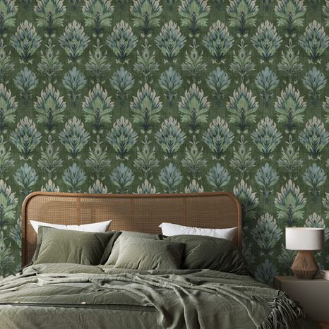 SAMOLEPÍCÍ TAPETA ZELENÉ VINTAGE ROSTLINNÉ ORNAMENTY - VZOROVANÉ TAPETY - TAPETY