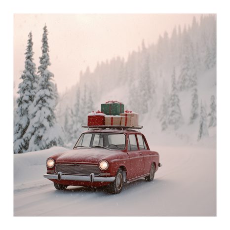 VÁNOČNÍ OBRAZ AUTO PLNÉ DÁRKŮ - VÁNOČNÍ A ZIMNÍ OBRAZY - OBRAZY