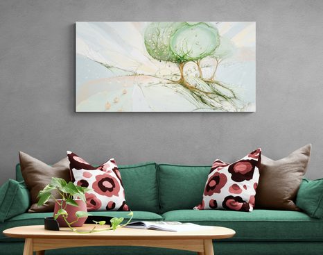 STAMPA SU TELA – ALBERI SU CAMPO AUTUNNALE - QUADRI ALBERI DELLA VITA - STAMPE E QUADRI