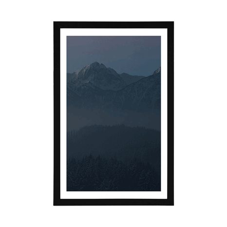 PLAKÁT S PASPARTOU ÚPLNĚK MĚSÍCE NAD HORAMI - PŘÍRODA - PLAKÁTY