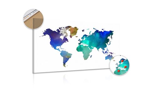 OBRAZ NA KORKU FAREBNÁ MAPA SVETA V AKVARELOVOM PREVEDENÍ - OBRAZY NA KORKU - OBRAZY