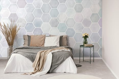 TAPETA ŠEDO-MODRÝ HEXAGÓN VZOR - VZOROVANÉ TAPETY - TAPETY