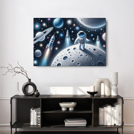 WANDBILD KINDERASTRONAUT AUF DEM MOND - KINDERBILDER WELTRAUM - BILDER