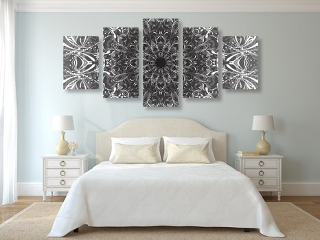 5-DIELNY OBRAZ ČIERNOBIELA ROZETA - ČIERNOBIELE OBRAZY - OBRAZY