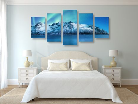 QUADRI 5 PEZZI – AURORA BOREALE ARTICA - QUADRI DI NATURA E PAESAGGIO - STAMPE E QUADRI