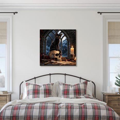 WANDBILD NÄCHTLICHE KATZE MIT KERZEN - HALLOWEEN- UND HORROR-BILDER - BILDER