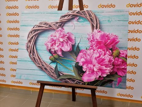 КАРТИНА НА ПЛАТНО – БОЖУРИ НА ДЪРВЕНО СЪРЦЕ - КАРТИНИ ЛЮБОВ - КАРТИНИ