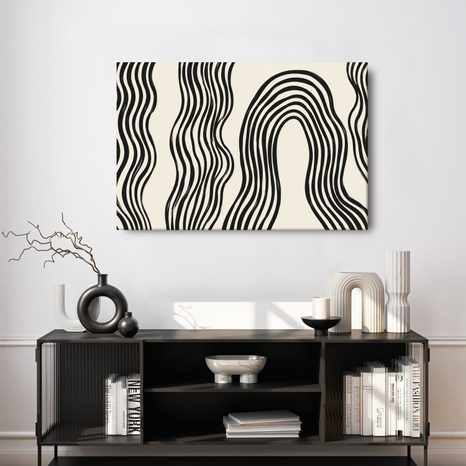WANDBILD ABSTRAKTE SCHWARZ-WEISSE WELLENLINIEN - WANDBILDER ABSTRAKTE FORMEN - BILDER