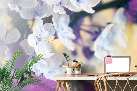 CARTA DA PARATI – RAMO FIORITO DI CILIEGIO - CARTA DA PARATI CON FIORI - CARTA DA PARATI