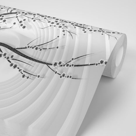 CARTA DA PARATI AUTOADESIVA – ALBERO MODERNO IN BIANCO E NERO SU SFONDO ASTRATTO - CARTA DA PARATI - 🔥 SVENDITA TOTALE