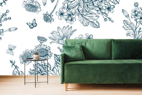 CARTA DA PARATI – BOUQUET DI FIORI DISEGNATO - CARTA DA PARATI CON FIORI - CARTA DA PARATI