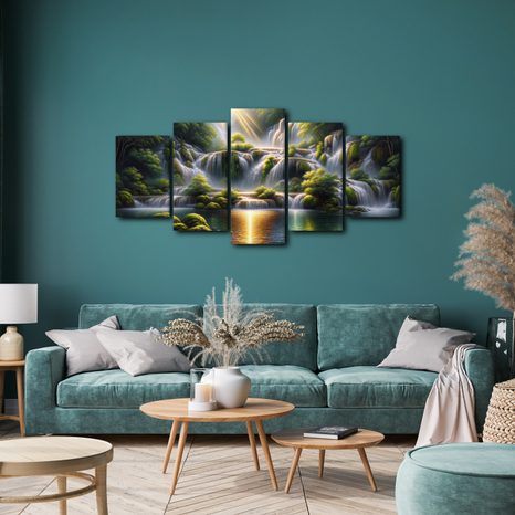 5-DÍLNÝ OBRAZ TŘPYTÍCÍ SE VODOPÁDY - OBRAZY VODOPÁD - OBRAZY