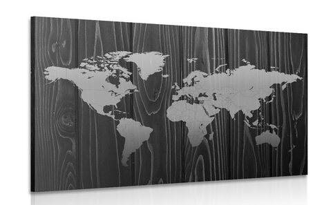 CANVAS PRINT MAP ON WOOD IN BLACK AND WHITE - PICTURES OF MAPS - PICTURES