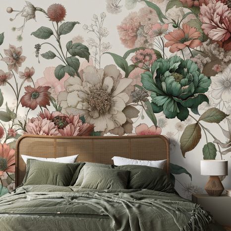 TAPETE VINTAGE PASTELLBLUMEN - TAPETEN MIT BLUMENMOTIVEN - TAPETEN