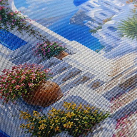 WANDBILD GRIECHISCHE GASSE MIT BLAUER KUPPEL - BILDER VON STÄDTEN - BILDER