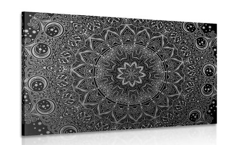 CANVAS PRINT ORIENTAL MANDALA IN BLACK AND WHITE - BLACK AND WHITE PICTURES - PICTURES