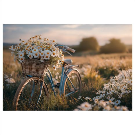 WANDBILD FAHRRAD MIT BLUMEN AUF DER WIESE - BILDER - 🔥 TOTALAUSVERKAUF