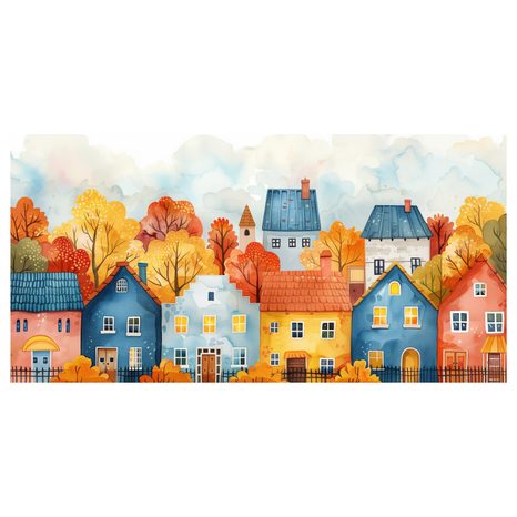 WANDBILD MALERISCHE HÄUSER IN DER LANDSCHAFT - BUNTE HÄUSER - BILDER