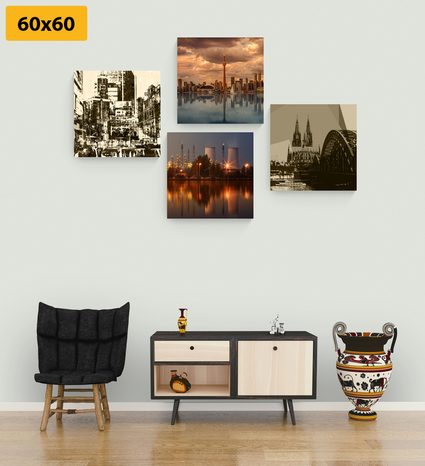 SET OBRAZOV PRIEMYSELNÉ MESTO S ABSTRAKCIOU - ZOSTAVY OBRAZOV - OBRAZY