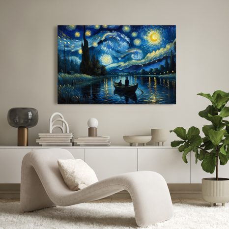 WANDBILD BOOT UNTER NACHTHIMMEL - BILDER VON NATUR UND LANDSCHAFT - BILDER