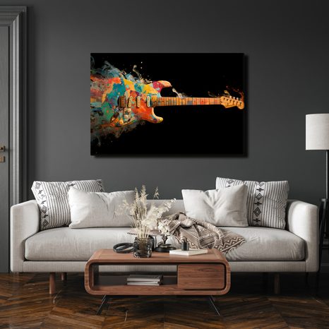 WANDBILD GITARRE IM BUNTEN WIRBEL - MUSIKBILDER - BILDER
