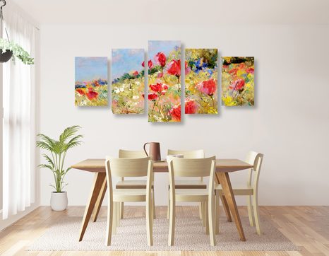 TABLOU 5-PIESE MACI PICTAȚI PE O LUNCĂ - TABLOU NATURĂ ȘI PEISAJE NATURALE - TABLOURI