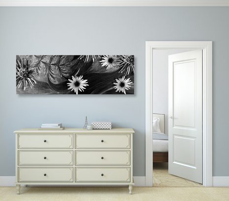 OBRAZ KWIATY NA CZARNO-BIAŁYM TLE - OBRAZY CZARNO-BIAŁE - OBRAZY