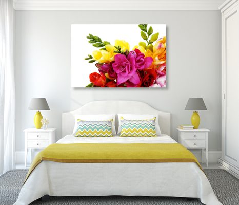 STAMPA SU TELA – BOUQUET DI FRESIE COLORATE - QUADRI DI FIORI - STAMPE E QUADRI