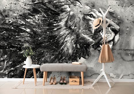 SAMOLEPÍCÍ TAPETA KRÁL ZVÍŘAT V ČERNOBÍLÉM AKVARELU - SAMOLEPÍCÍ TAPETY - TAPETY