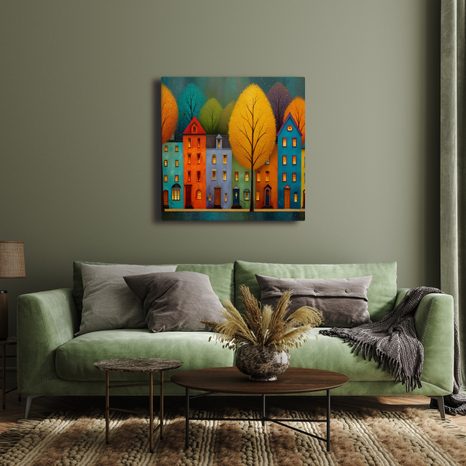 WANDBILD HERBSTLICHE STRASSE MIT HÄUSERN - BUNTE HÄUSER - BILDER