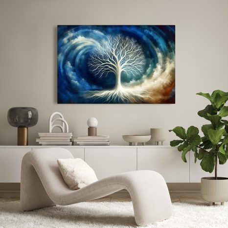 OBRAZ MYSTICKÝ STROM ŽIVOTA V MODRÝCH VLNÁCH - OBRAZY STROMY ŽIVOTA - OBRAZY