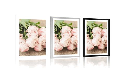 PLAGÁT S PASPARTOU ROMANTICKÁ KYTICA - KVETY - PLAGÁTY