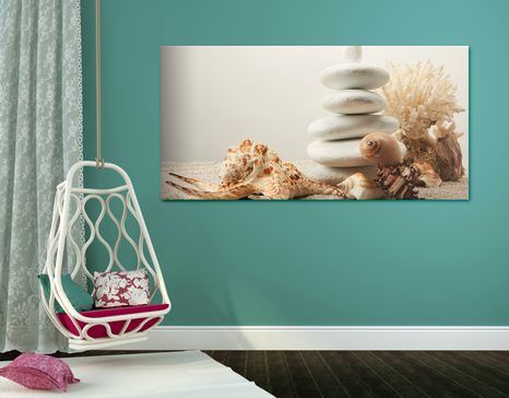 WANDBILD ZEN-STEINE MIT MUSCHELN - BILDER MIT FENG SHUI-MOTIVEN - BILDER