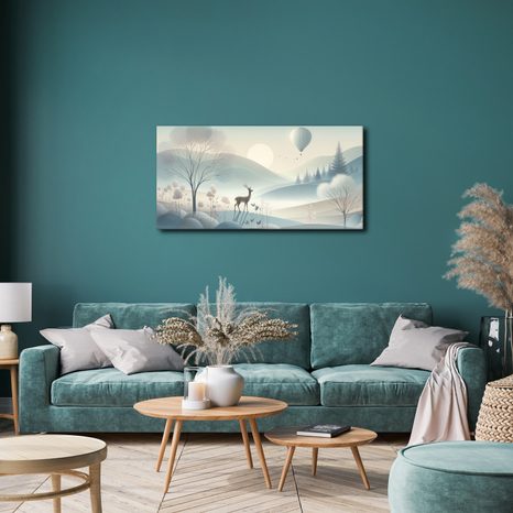 OBRAZ LESNÍ KRAJINA S JELENEM A HORAMI - PICTURES OF ANIMALS - PICTURES