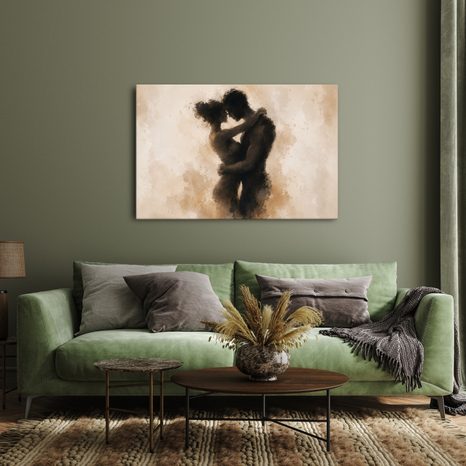 QUADRO SU TELA – TENERO ABBRACCIO DEGLI AMANTI - QUADRI AMORE - STAMPE E QUADRI