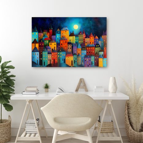 OBRAZ KOUZELNÁ NOC NAD MĚSTEM - BAREVNÉ DOMY - OBRAZY