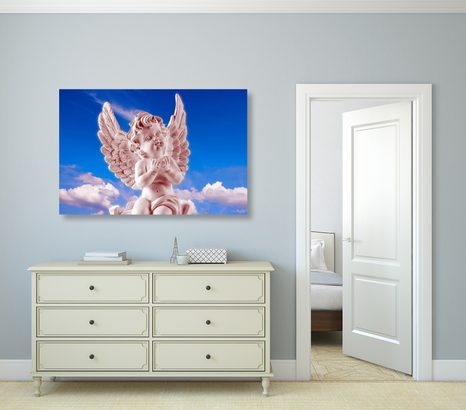 OBRAZ RŮŽOVÝ PEČLIVÝ ANDÍLEK NA NEBI - OBRAZY ANDĚLŮ - OBRAZY