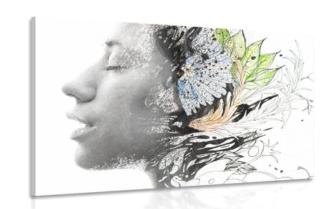 CANVAS PRINT WOMAN WITH PAINTED FLOWERS - PICTURES OF WOMEN - PICTURES