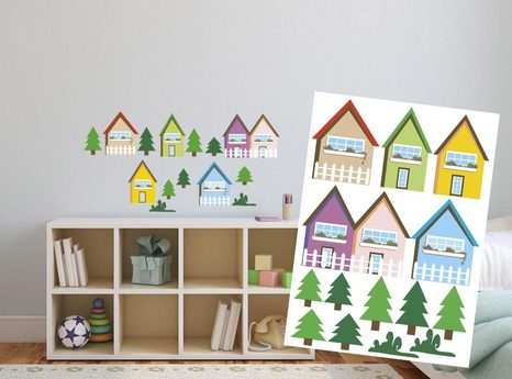 DECORATIVE WALL STICKERS BRIGHTLY COLORED HOUSES