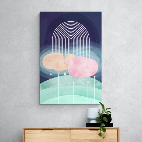 SLIKA DUGA IZNAD APSTRAKTNE LIVADE MID-CENTURY - APSTRAKTNE SLIKE - SLIKE