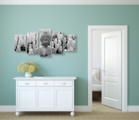 5-DÍLNÝ OBRAZ JIN A JANG BUDDHA V ČERNOBÍLÉM PROVEDENÍ - ČERNOBÍLÉ OBRAZY - OBRAZY