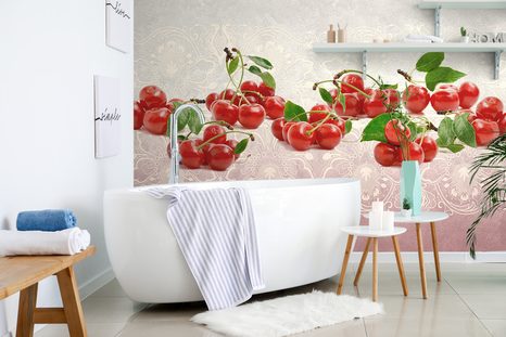 SELBSTKLEBENDE TAPETE KIRSCHEN AUF INTERESSANTER TEXTUR - SELBSTKLEBENDE TAPETEN - TAPETEN