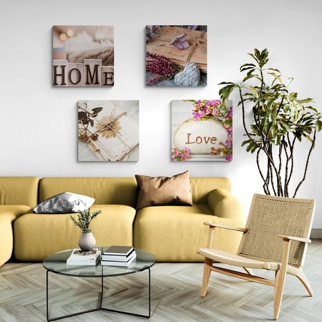 SET DI QUADRI – NATURA MORTA ACCOGLIENTE CON SCRITTE - COLLEZIONI DI QUADRI - STAMPE E QUADRI