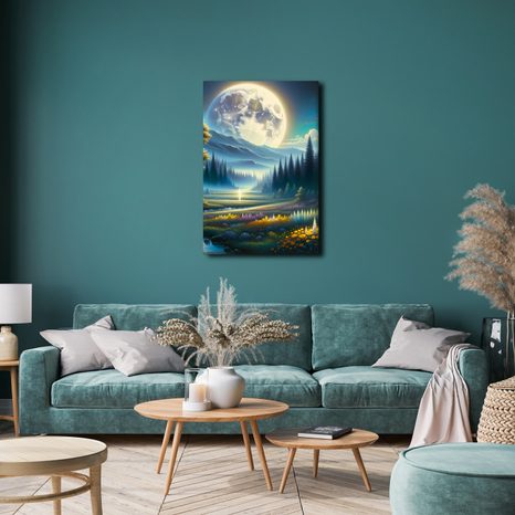 OBRAZ KLIDNÁ NOČNÍ PŘÍRODA S ŘEKOU - OBRAZY LES - OBRAZY
