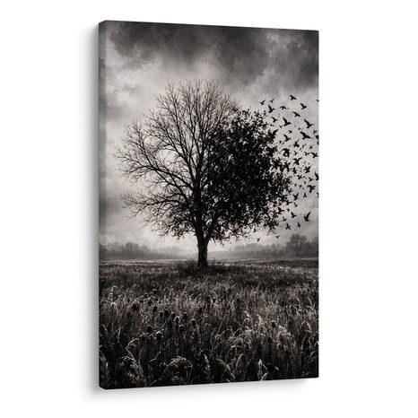 QUADRO SU TELA – ALBERO DELLA VITA E STORMO DI UCCELLI - QUADRI HALLOWEEN E HORROR - STAMPE E QUADRI