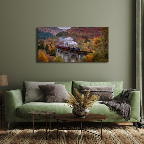 QUADRO SU TELA – PAESAGGIO AUTUNNALE CON TRENO - QUADRI DI NATURA E PAESAGGIO - STAMPE E QUADRI