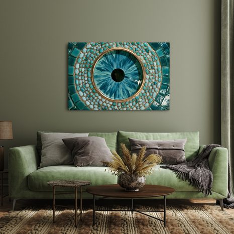 TABLEAU SUR TOILE – ŒIL TURQUOISE EN MOSAÏQUE - TABLEAUX PAR THÈME - TABLEAUX