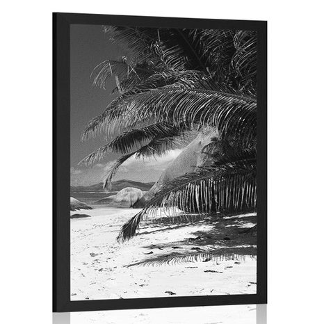 POSTER WONDERS OF ANSE SOURCE BEACH IN BLACK AND WHITE - BLACK AND WHITE - POSTERS