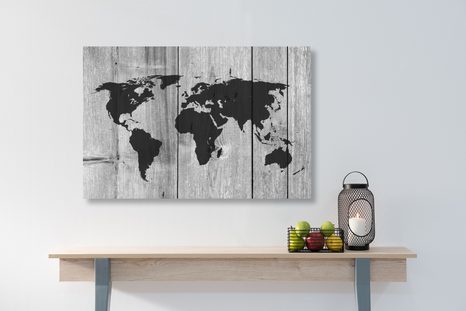 TABLOU HARTA ÎN ALB-NEGRU PE FUNDALUL DE LEMN - TABLOURI CU HĂRȚI - TABLOURI